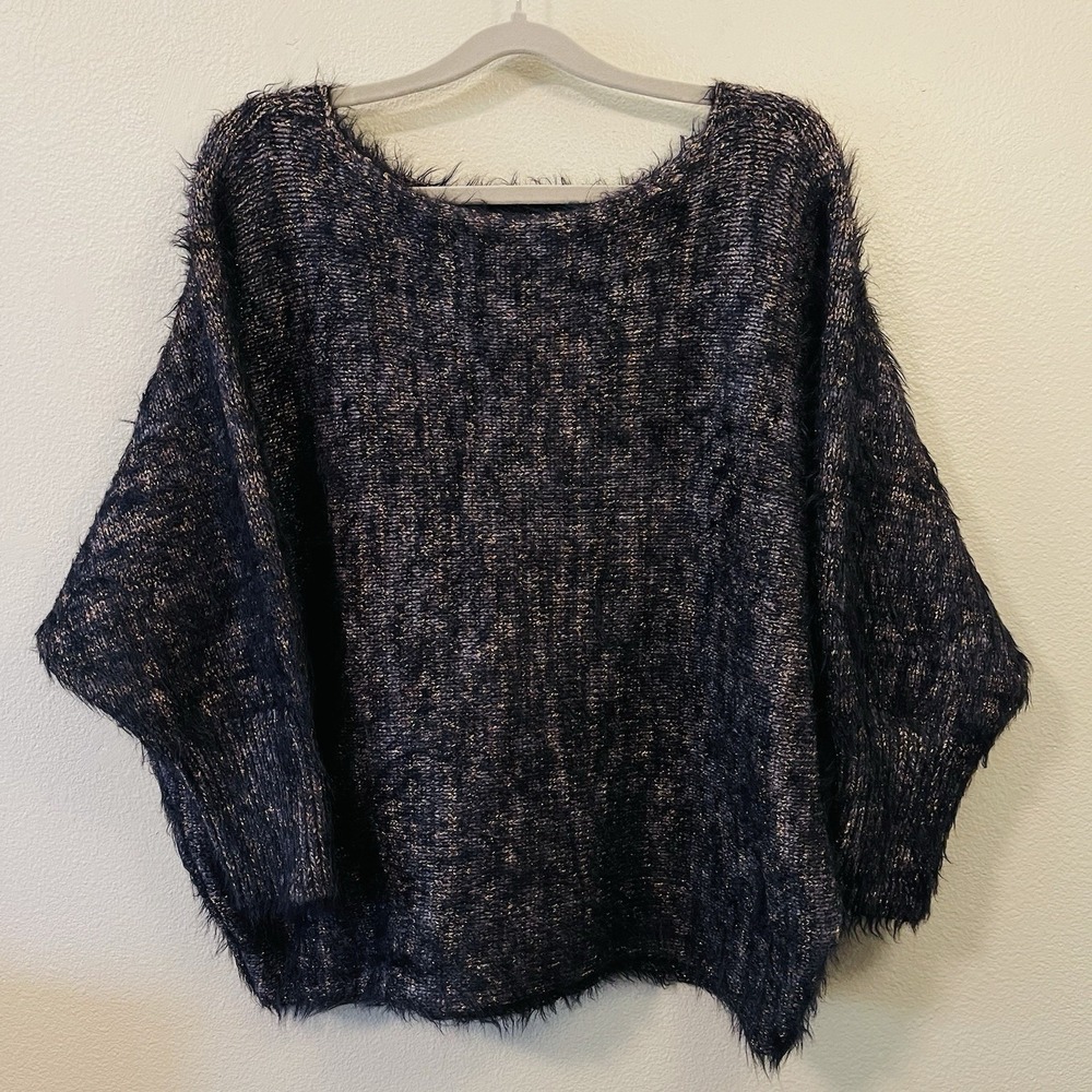 Jennifer Lopez Fuzzy Glam‎ Mob Wife Sweater Black Gray Metallic Rose Gold Sz XXL